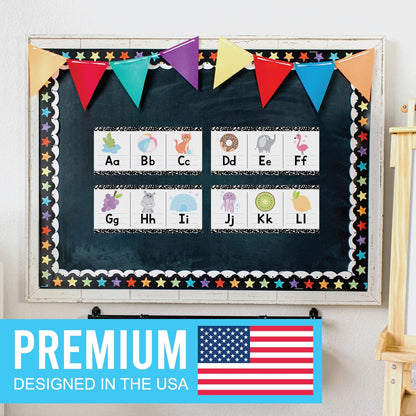 Hadley Designs Alphabet for Classroom Wall Decor - ABC Posters for Classroom Wall Chart Preschool & Kindergarten, ABC Letters & Number Line Elementary, Alphabet Cards, Varsity Letter Classroom Decor