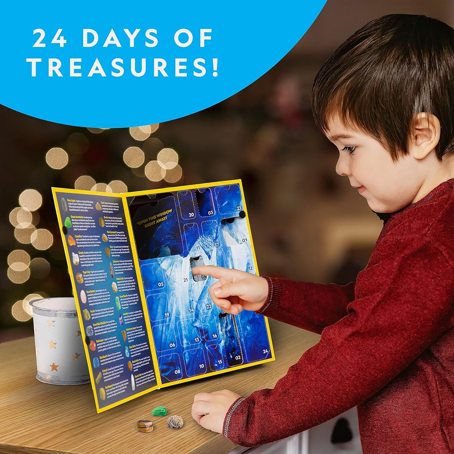 NATIONAL GEOGRAPHIC 2026 Rock Collection Advent Calendar - Countdown Calendar for Kids with 24 Gemstones, Minerals & Fossils for Kids, Complete Gem & Fossil Collection