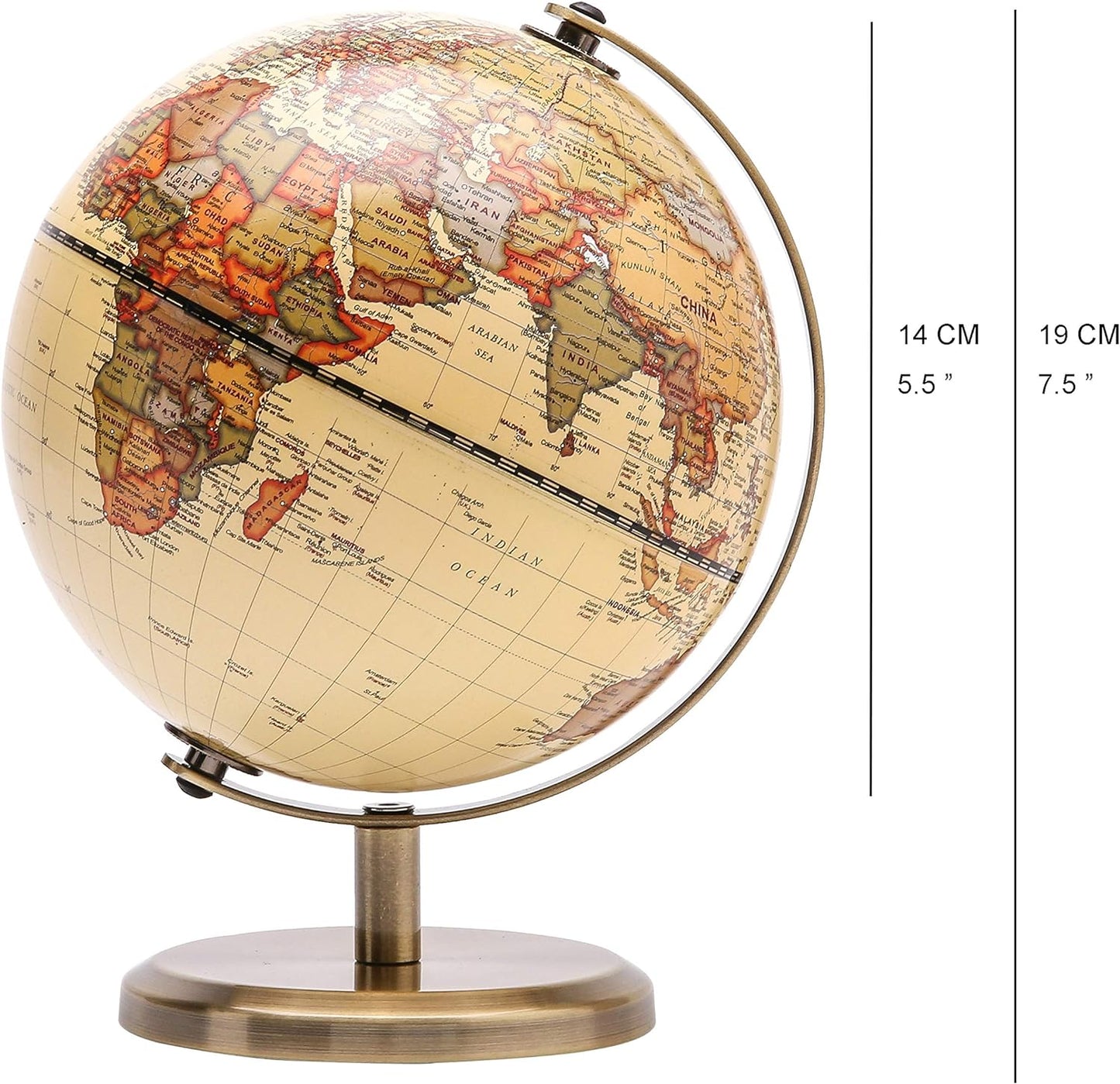 Political Globe Dia 5.5-inch / 14cm- Educational/Geographic - Stainless Steel Arc and Base - School, Home, and Office