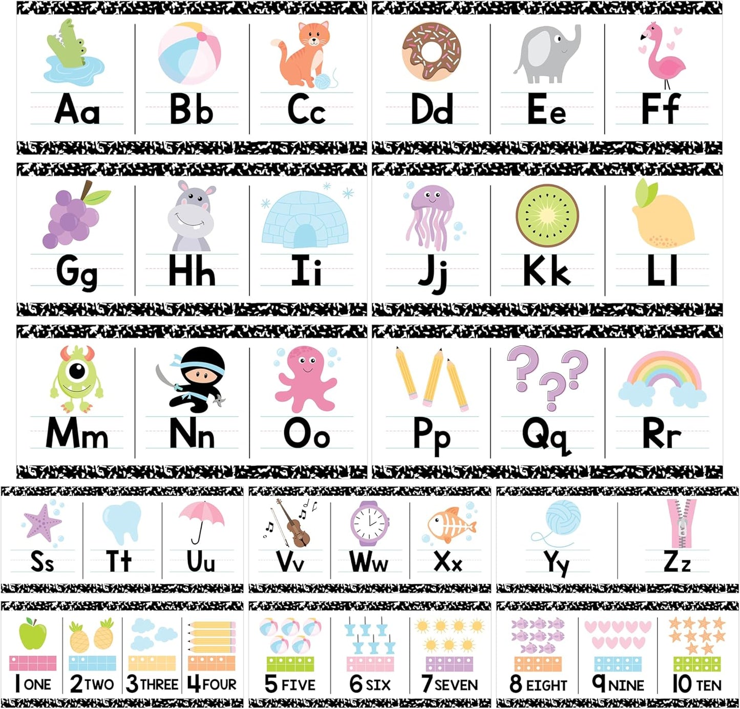 Hadley Designs Alphabet for Classroom Wall Decor - ABC Posters for Classroom Wall Chart Preschool & Kindergarten, ABC Letters & Number Line Elementary, Alphabet Cards, Varsity Letter Classroom Decor