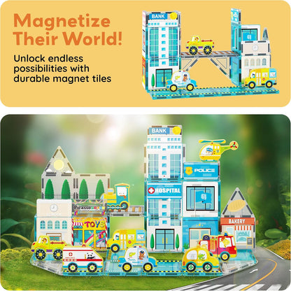PicassoTiles Magnet Tiles Magnetic Building Blocks Aquarium Marine Animal Theme Set with 8 Character Action Figures Shark Crab Turtle STEM Toys Construction Preschool Toddlers Kids Boys Girls 3+ PTQ15