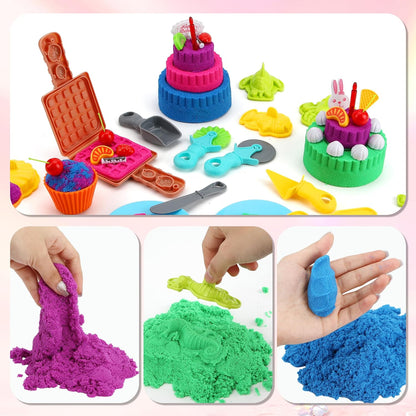 YIDESTARS Sensory Play Kit: Sand Art & Ice Cream Toy - 4lbs Colorful Sand,Molds,Tools,Sandbox w/Lid - Fun Gift for Kids(3-8)