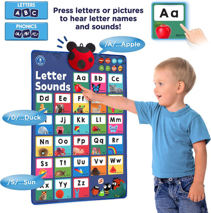 LEARNING BUGS Press to Learn Phonics, Interactive Letters and Sounds Talking Poster, Preschool & Kindergarten Learn to Read, Ages 3+
