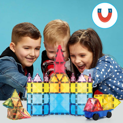 PicassoTiles 4pcs Magnetic Building Block Large Square Shape Magnet Tiles Construction Toy STEM Learning Kit Educational Playset Playboard Pretend Play Stacking Blocks Child Brain Development PTE09