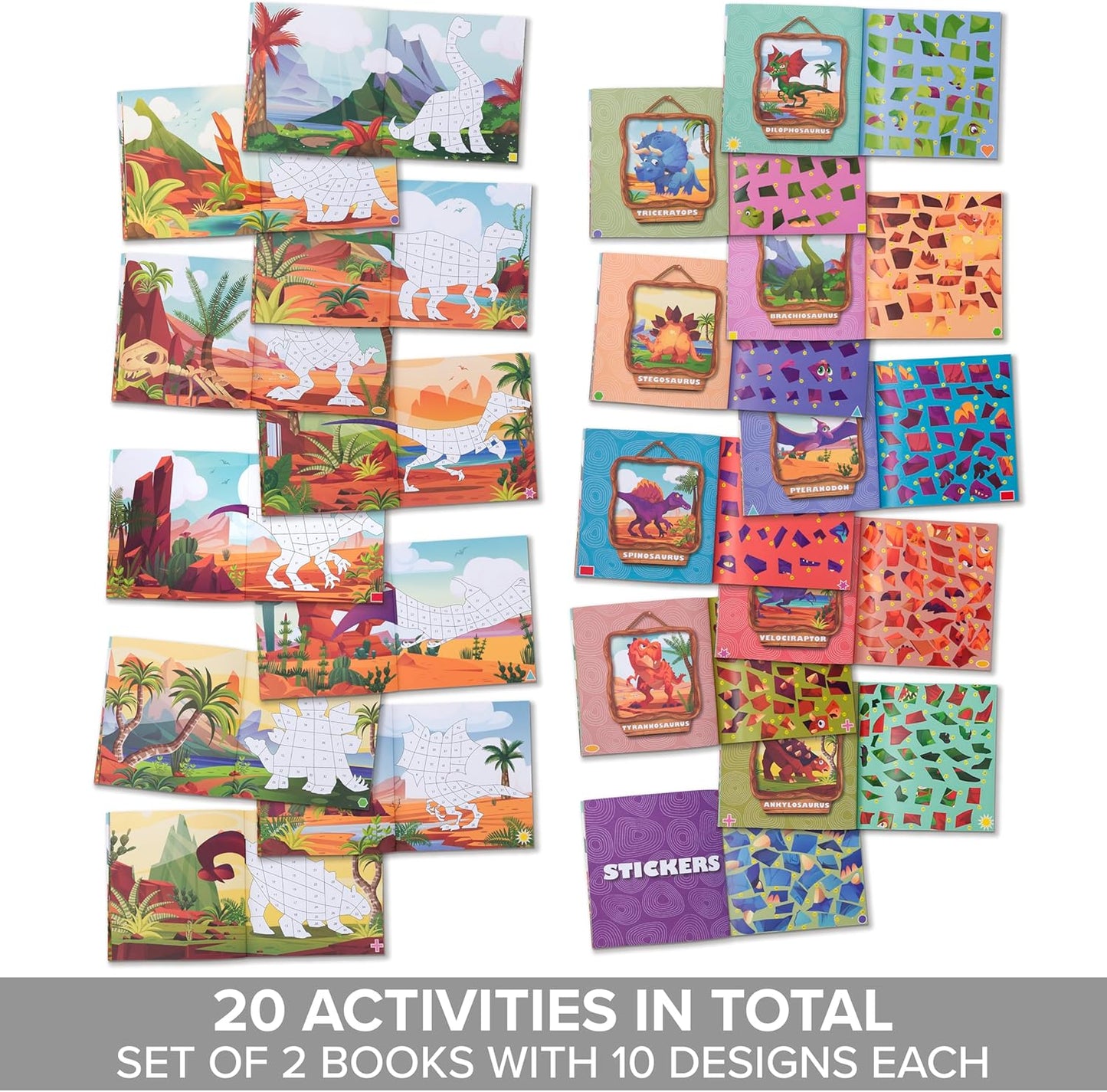 Fun Paint with Sticker Books for Kids Set of 2 - Entertaining Sticker Activity with Vibrant Themes Keeps Kids Ages 4-8 Busy - Perfect Puzzle to Learn Shapes and Numbers at Home or Travelling