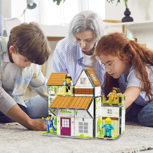 PicassoTiles 60pc Magnetic Tile Princess Castle Building Set with Double Sided Printed Tiles 2 Character Figures STEM Educational Toy Kit for Kids Pretend Play Montessori Learning Ages 3 to 8 PTQ04