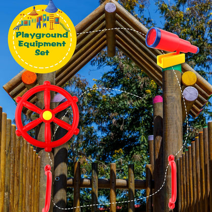 5 Pcs Kids Playground Accessories for Kids Outdoor Plastic Steering Wheel Swingset Phone Pirate Telescope Telephone Safety Handle for Child Backyard Tree House Playhouse Jungle Gym (Yellow Set 1)