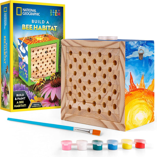 National Geographic Build a Bee Habitat Craft Kit for Kids – Paint & Build a House for Mason Bees, Outdoor Arts & Crafts, Nature Learning Activity, DIY Pollinator Garden Craft, Solitary Bee Hotel