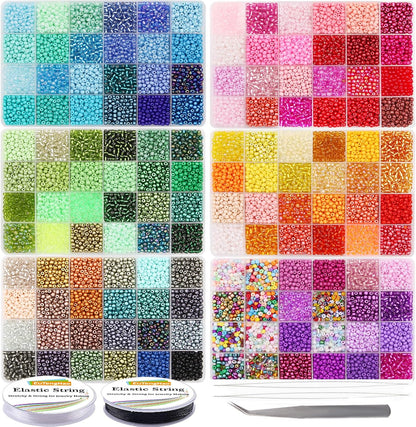 EuTengHao 3mm Glass Seed Beads for Bracelet Making Kit, 8/0 Small Craft Beads for Bracelet Necklaces Crafting Jewelry Making Supplies (36000Pcs,144 Colors)