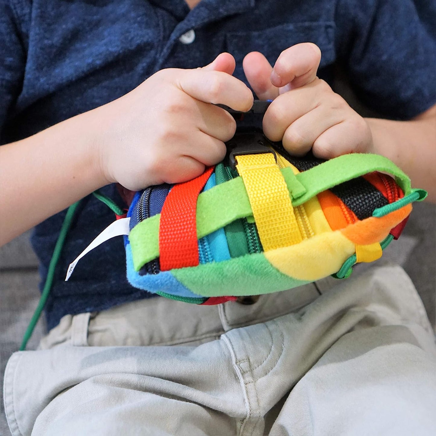 SENSORY4U Buckle Pillow Sensory Fine Motor Development Toy Activity Plushie - OT Therapy Tool Threading Counting Colors Latches Sorting Skills in One - 2nd Edition