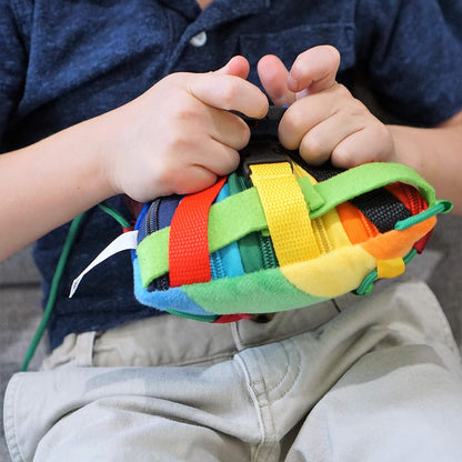 SENSORY4U Buckle Pillow Sensory Fine Motor Development Toy Activity Plushie - OT Therapy Tool Threading Counting Colors Latches Sorting Skills in One - 2nd Edition