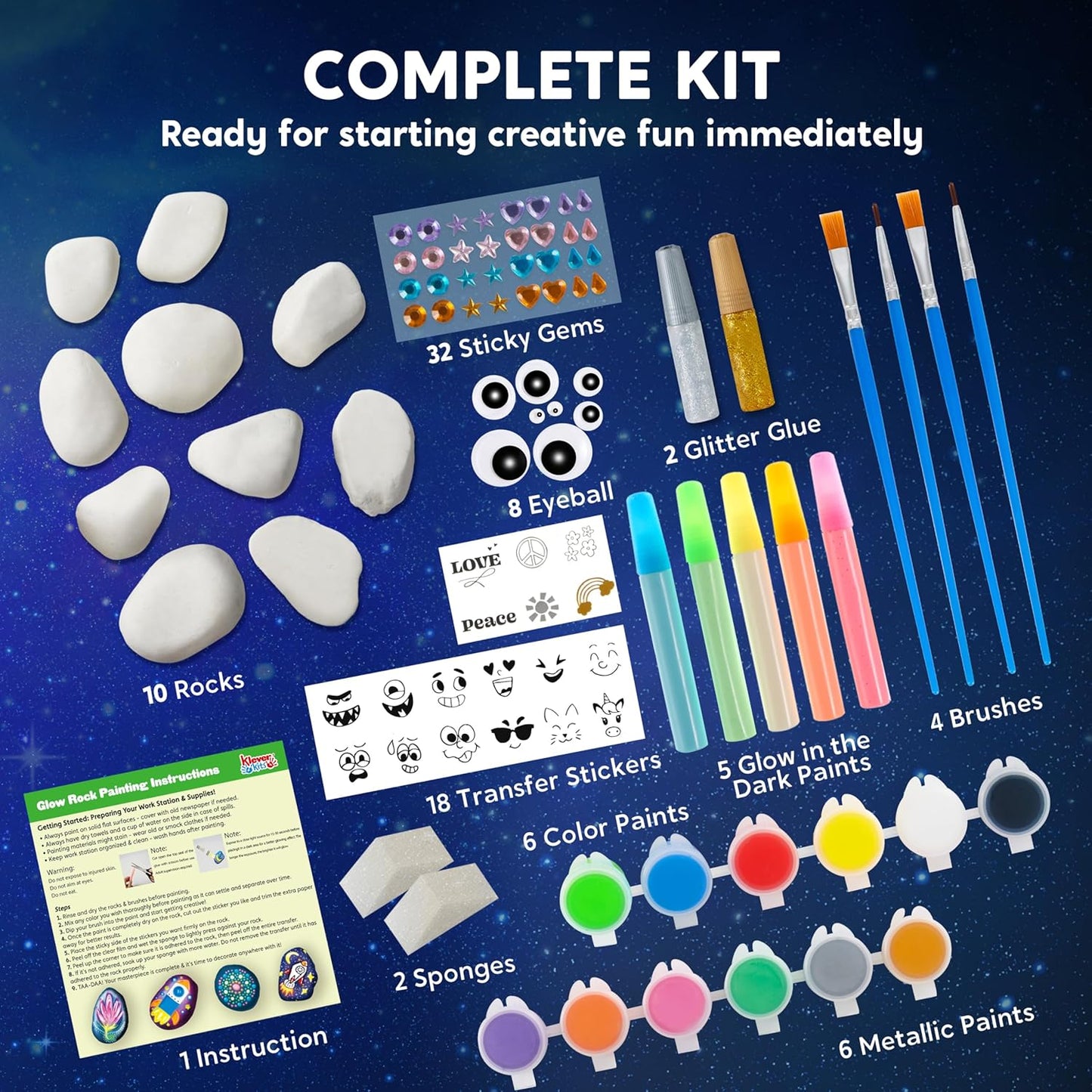 Rock Painting Kit for Kids, Arts and Crafts for Girls & Boys Ages 6-12, DIY Supplies for Painting Rocks, Easter Craft Kits Art Set, Toddler Birthday Christmas Presents, Family Indoor Activity