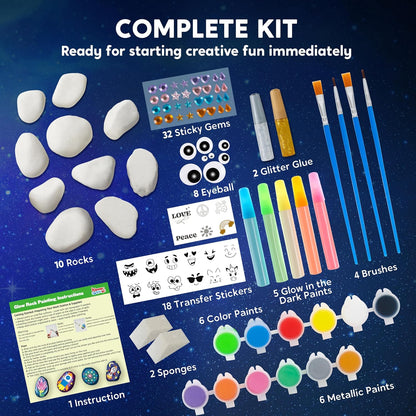 Rock Painting Kit for Kids, Arts and Crafts for Girls & Boys Ages 6-12, DIY Supplies for Painting Rocks, Easter Craft Kits Art Set, Toddler Birthday Christmas Presents, Family Indoor Activity
