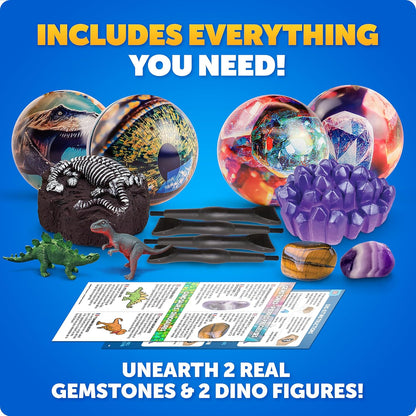 Blue Marble Science Surprise Christmas Ornament Kit for Kids- 4 Dig Kit Ornaments with Gemstone and Dinosaur Dig Bricks, Dino Digging Toys for Kids, Gem Excavation Stocking Stuffer for Boys and Girls