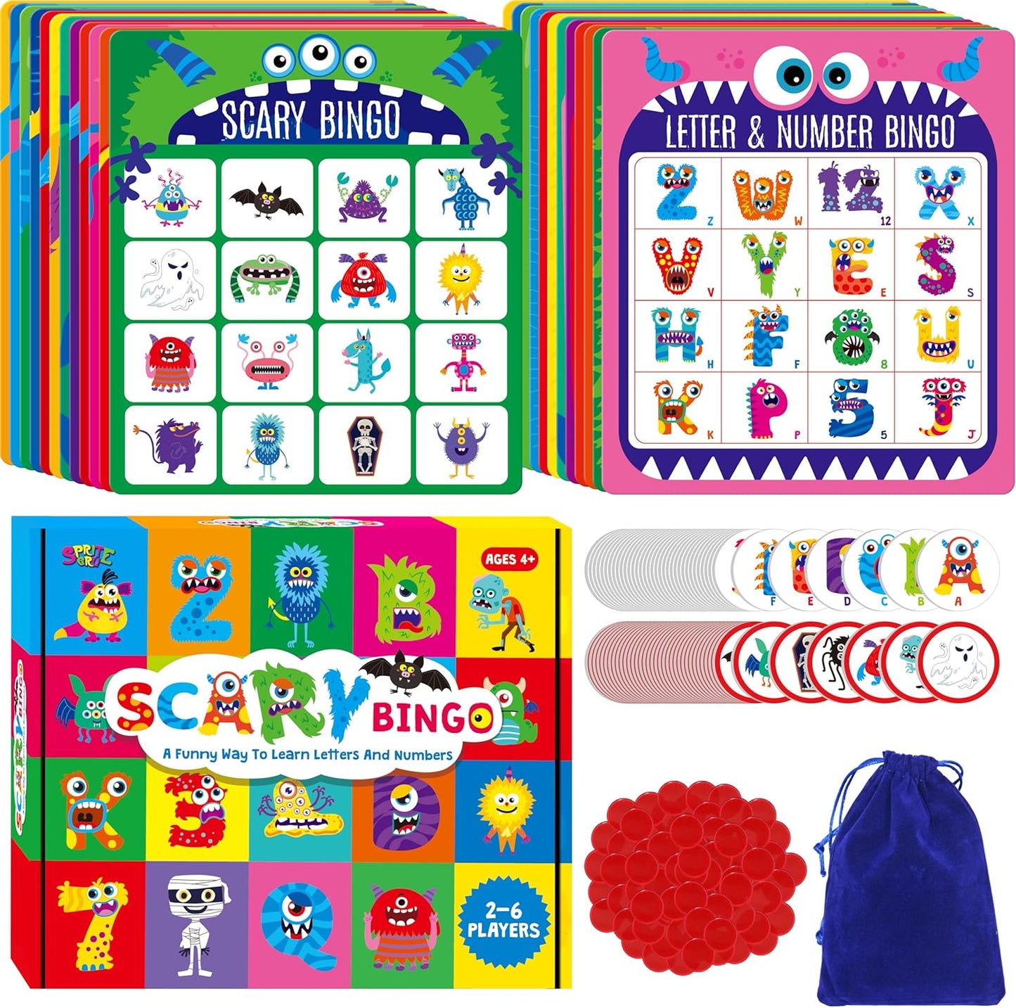 SpriteGru Multiplication & Division Bingo Game, 480 Math Problems, 2 Educational Math Board Game for Kindergarten and Preschool Kids 4-8, Perfect for Classroom & At Home (Up to 25 Players)