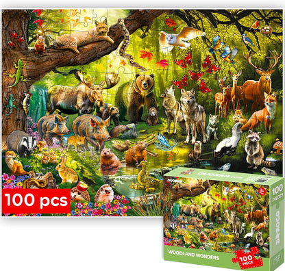 QUOKKA 100 Piece Puzzles for Kids Ages 4-6 – Floor Kids Puzzles Ages 6-8 Year Old – Toy for Learning Forest Animals for 8-10 yo – Jigsaw Toddler Game for Boy and Girl 3-5