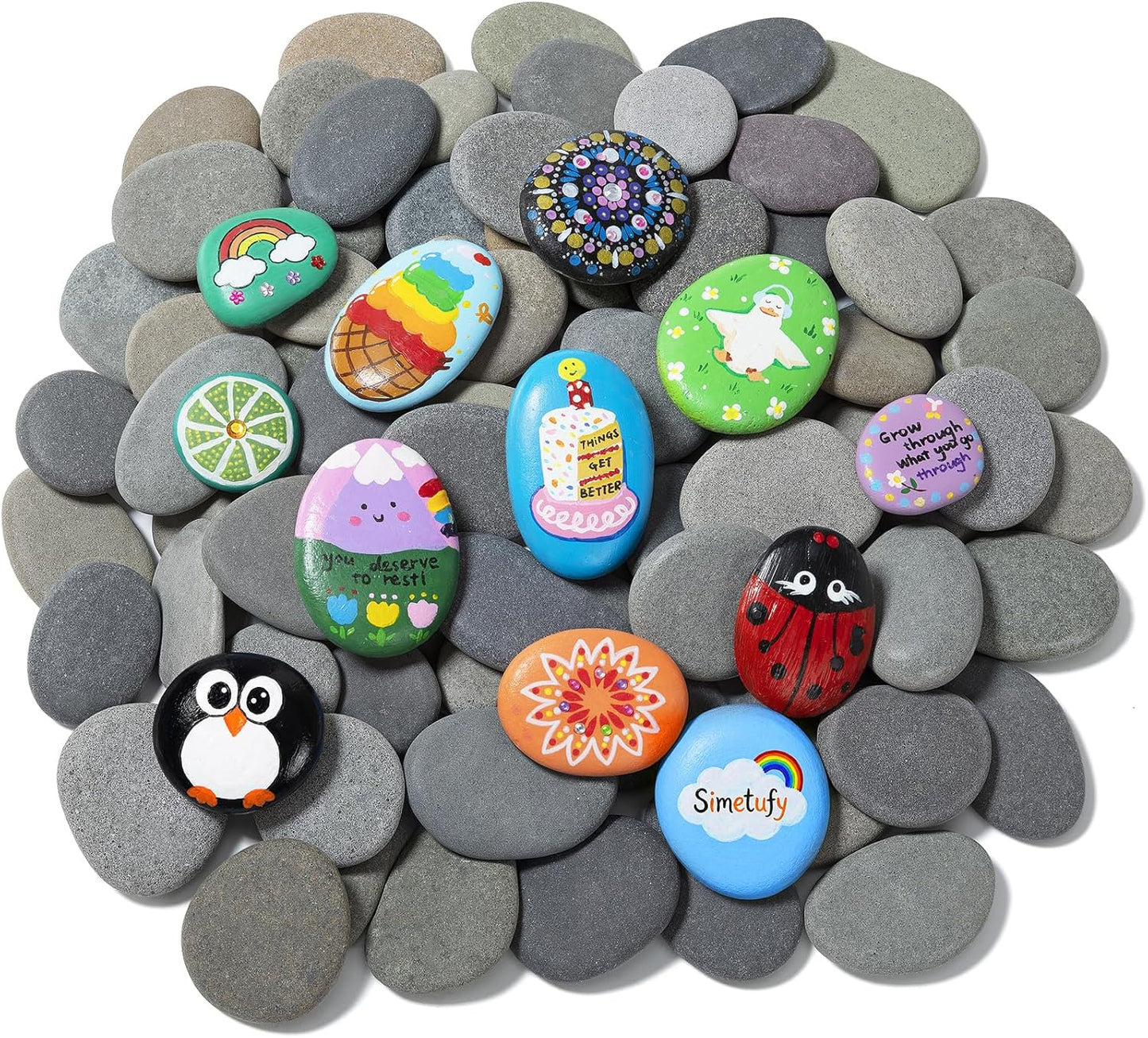 Simetufy 25 Pcs Rocks for Painting, 2"-3" Painting River Rocks, Flat & Smooth Stones to Paint, Hand Picked Natural Stones for Painting, Crafts for Kids & Adults