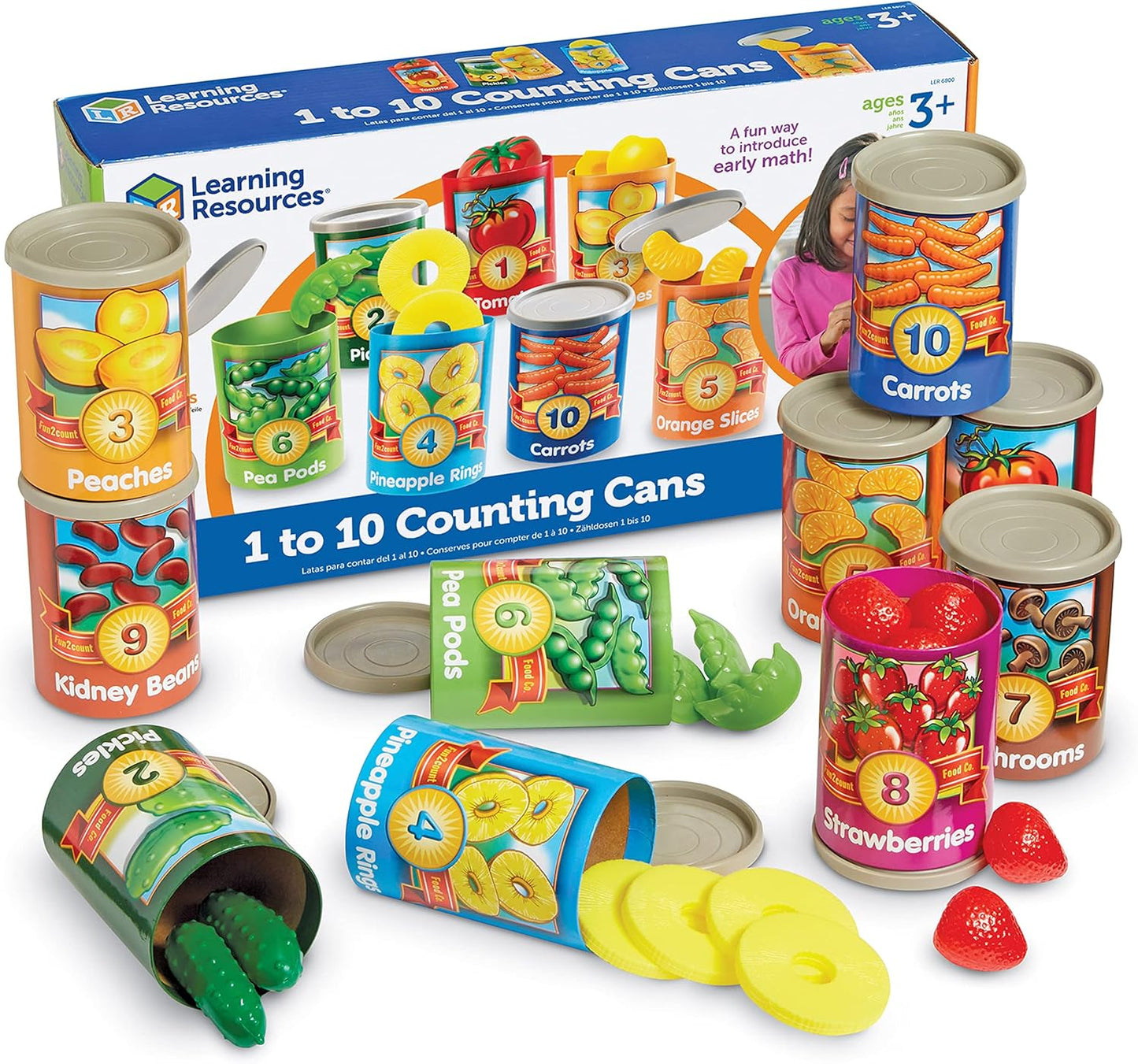 Learning Resources One To Ten Counting Cans - 65 Pieces, Ages 3+, Toddler Activities, Preschool Pretend Play, Supermarket Food Toys