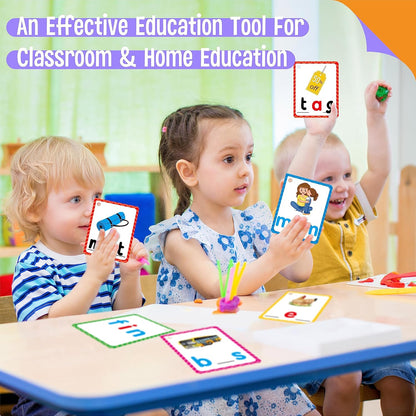 CVC Word Writing Cards, 120 Double Sided Handwriting Cards Short Vowel Spelling Flashcards CVC Sight Words Early Educational Tool for Kids 3 4 5 Years Old (Plus 2 Markers & 3 Reclosable Plastic Rings)