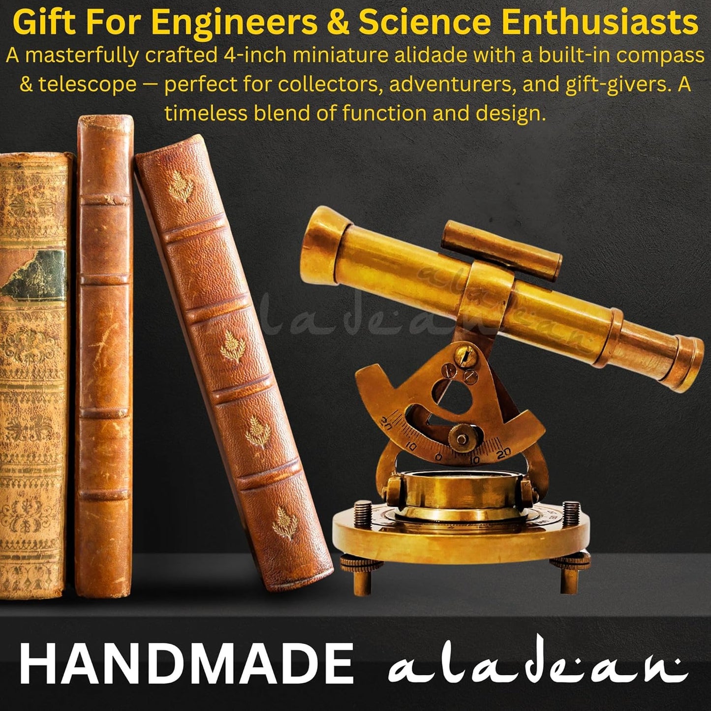 Brass Alidade Decorative Telescope 4" with Base Compass Gifts (4 Inch)