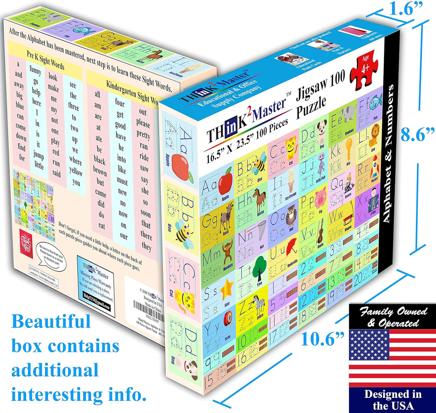 Think2Master Colorful Alphabet & Numbers 100 Pieces Jigsaw Puzzlef. Great Gift Size:23.4” X 16.5”