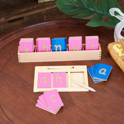 Premium Montessori Lowercase English Description Board，Beechwood Letter Tracing, Letters Vowels Consonants, Pre-Writing Activity Alphabet Recognition Handwriting Practice Homeschool Kids Toddlers 3+