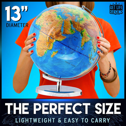 World Globe with Illuminated Constellations – 13” Light Up Globe For Kids & Adults – Gist - Compass Included Makes Great Educational Toys, Office Supplies, Teacher Desk Décor, More by Get Life Basics
