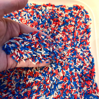 4th of July Rice Filler for Sensory Bins, Red White & Blue Rice for Sensory Independance Day Kids Activity, Summer Sensory Pretend Play Toddler Gift