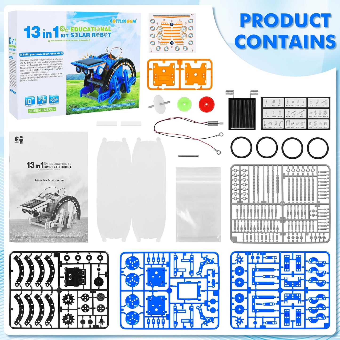 STEM 13-in-1 Education Solar Power Robots Toys for Boys Age 8+, Educational Toy DIY Science Kits for Kids, Building Experiment Robotics Set Birthday Gifts for 8+ Years Old Boys and Girls