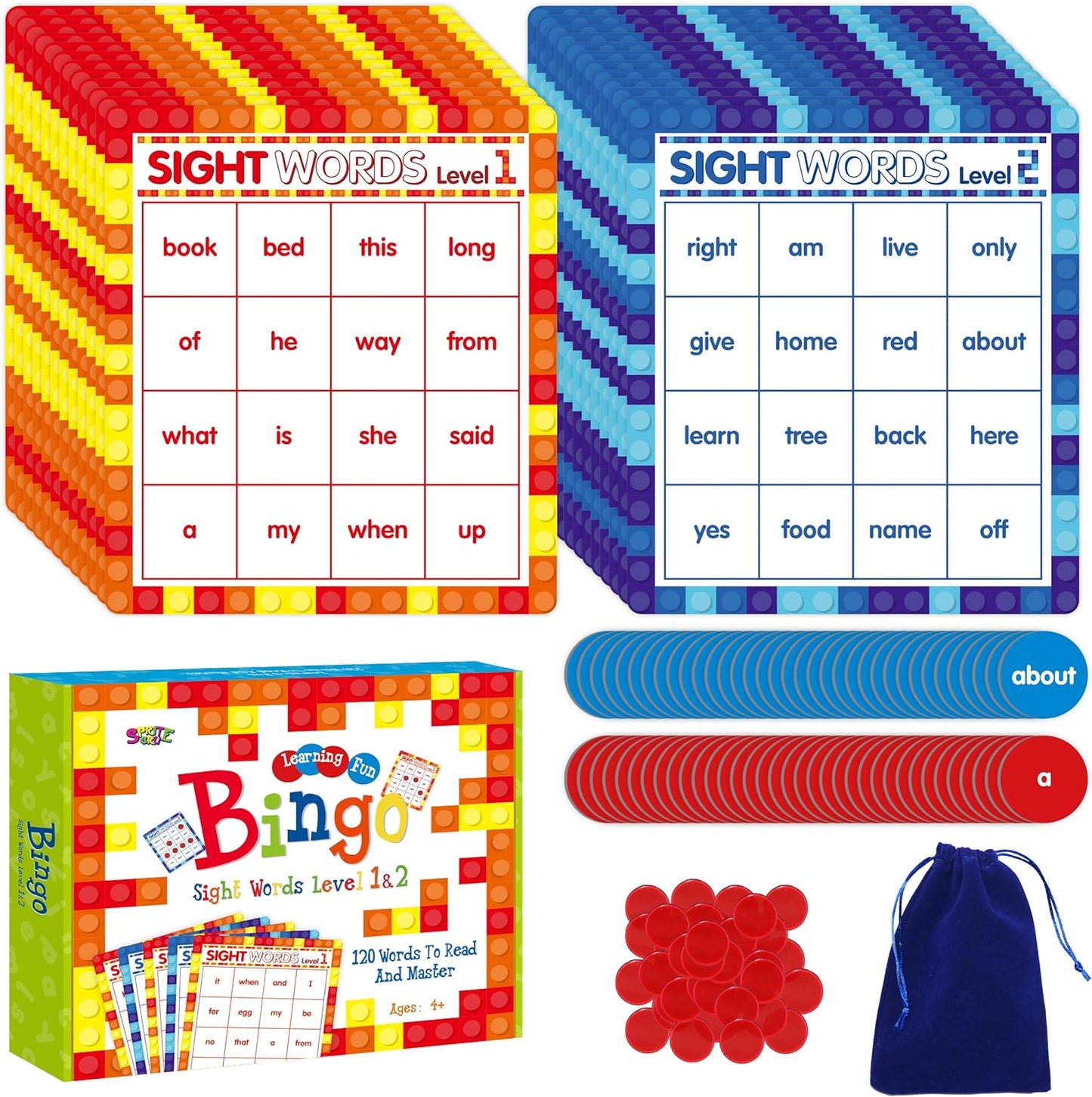 SpriteGru Multiplication & Division Bingo Game, 480 Math Problems, 2 Educational Math Board Game for Kindergarten and Preschool Kids 4-8, Perfect for Classroom & At Home (Up to 25 Players)
