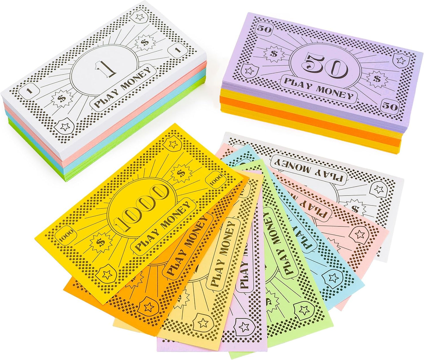 Opoly Play Money – 800Pcs Fake Currency for Board Games – 100 of Each Bill in 8 Denominations – $1, $5, $10, $20, $50, $100, $500, & $1000 - Paper Pretend Play Cashier