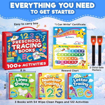 Doctor Jupiter Preschool Tracing Books for Kids Ages 3-5 | 100+ Wipe-Clean Learning Activities - Kindergarten Workbook with Lines, Shapes, Letters & Numbers | Educational Toys, Writing Practice