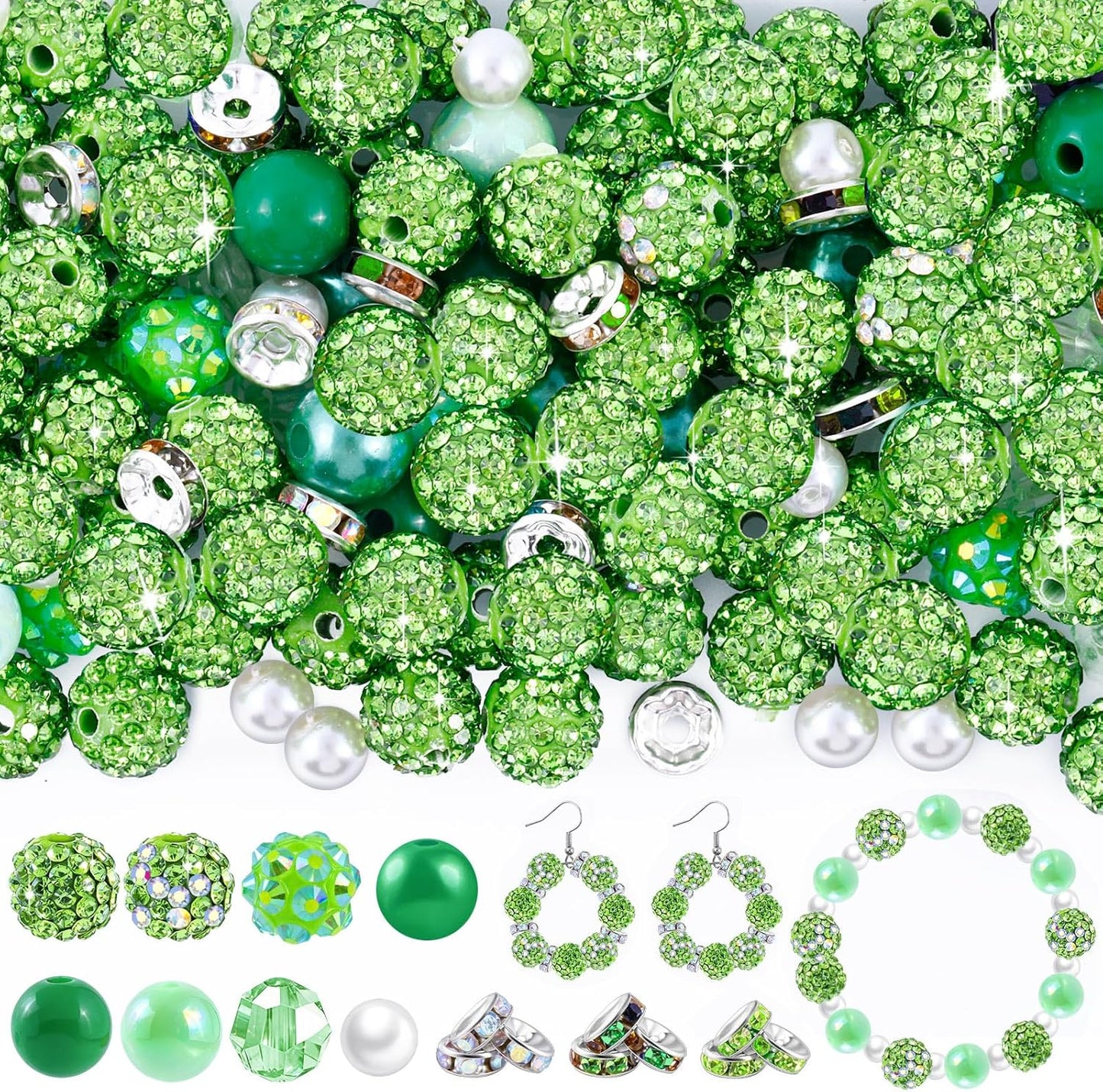 300 Pcs Diamonds Beads for Jewelry Making, Included 10 mm Red Rhinestone Beads for Bracelets, Bubblegum Bead for Pen Making, Pearl and Spacer Bead for Bracelet Necklace Earring Crafting