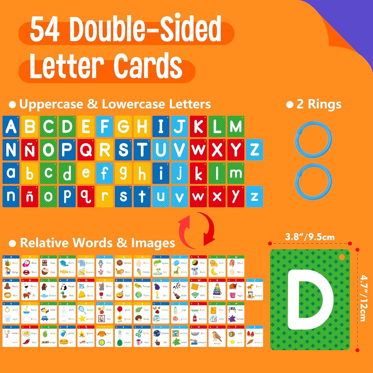 Alphabet Flash Cards, 52 Lowercase & Uppercase Letter Cards Jumbo Size Letter Sounds Flashcards Letter Recognition Learning for Kids, Toddlers, Classroom, Preschool, Kindergarten