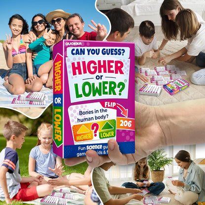 QUOKKA Trivia Board Games for Kids and Adults – Family Board Games for Family Game Night – Higher or Lower Trivia Cards for Kids 8-12 – Guess Fun Questions – Educational Card Game for Families&Teens