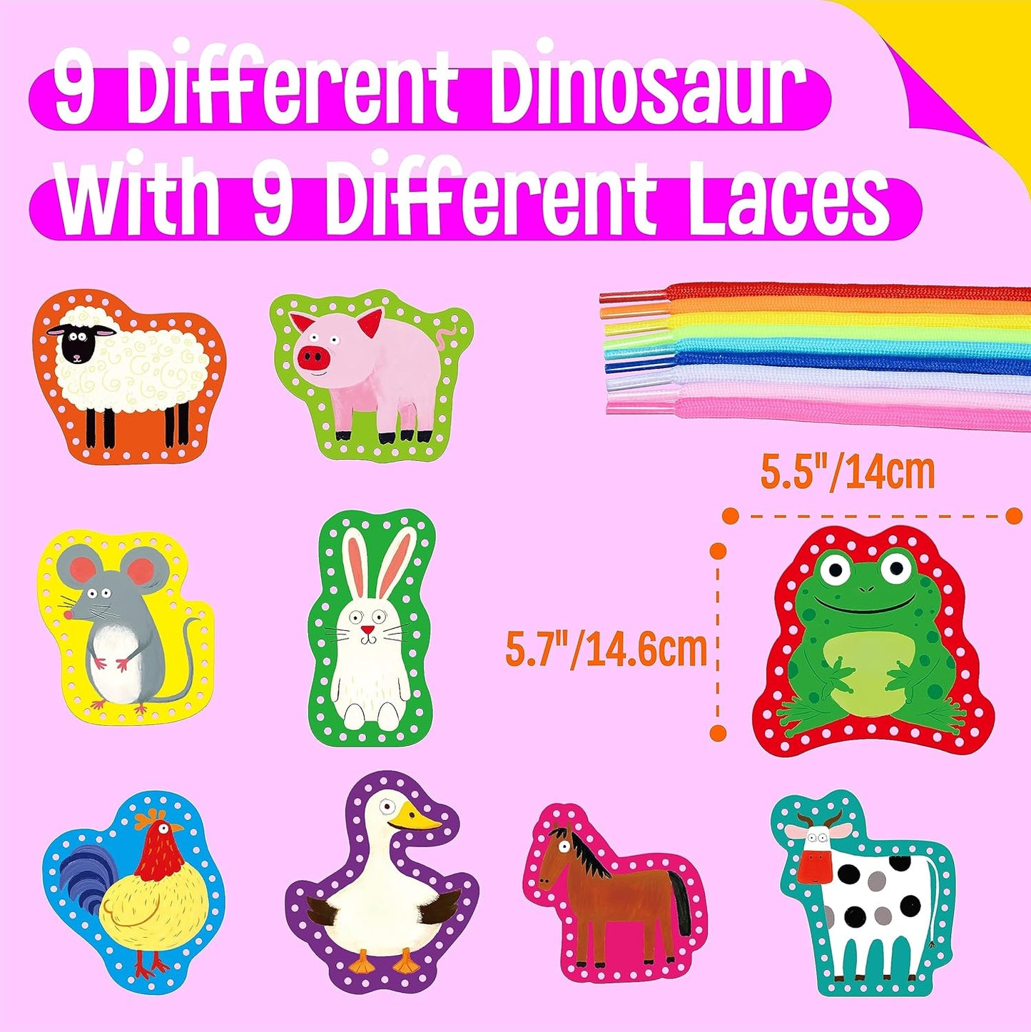 SpriteGru 9 Pieces Kids Lacing Cards, Double Sided Sewing Cards in 9 Vehicle Cards with 9 Colorful Laces, Imagination Development Lacing Toys Games for Children Educational and Learning Activity