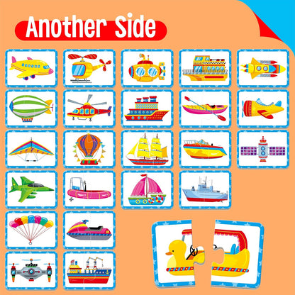 48 Food Matching Puzzles with Error-Correction Mechanism Pre-Primer in 2 Pieces, Perfect for Preschool Learning (24 Blocks Double Sided)