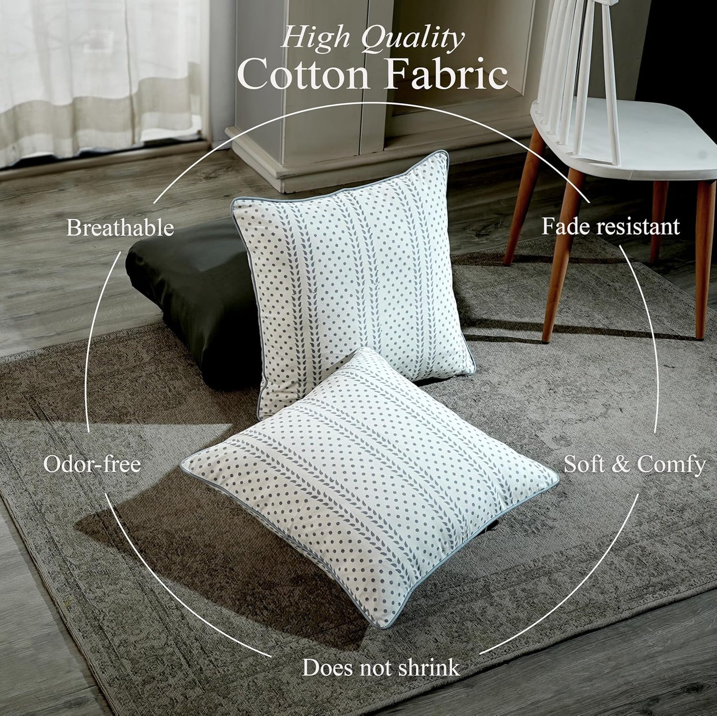 CPC 100% Cotton Throw Pillow Covers 18x18 Inch, Set of 2 Green Block Print Pattern Couch Pillow, Cute Boho Decorative Pillows for Living Room, Bedroom with Hidden Zipper- Agate Green