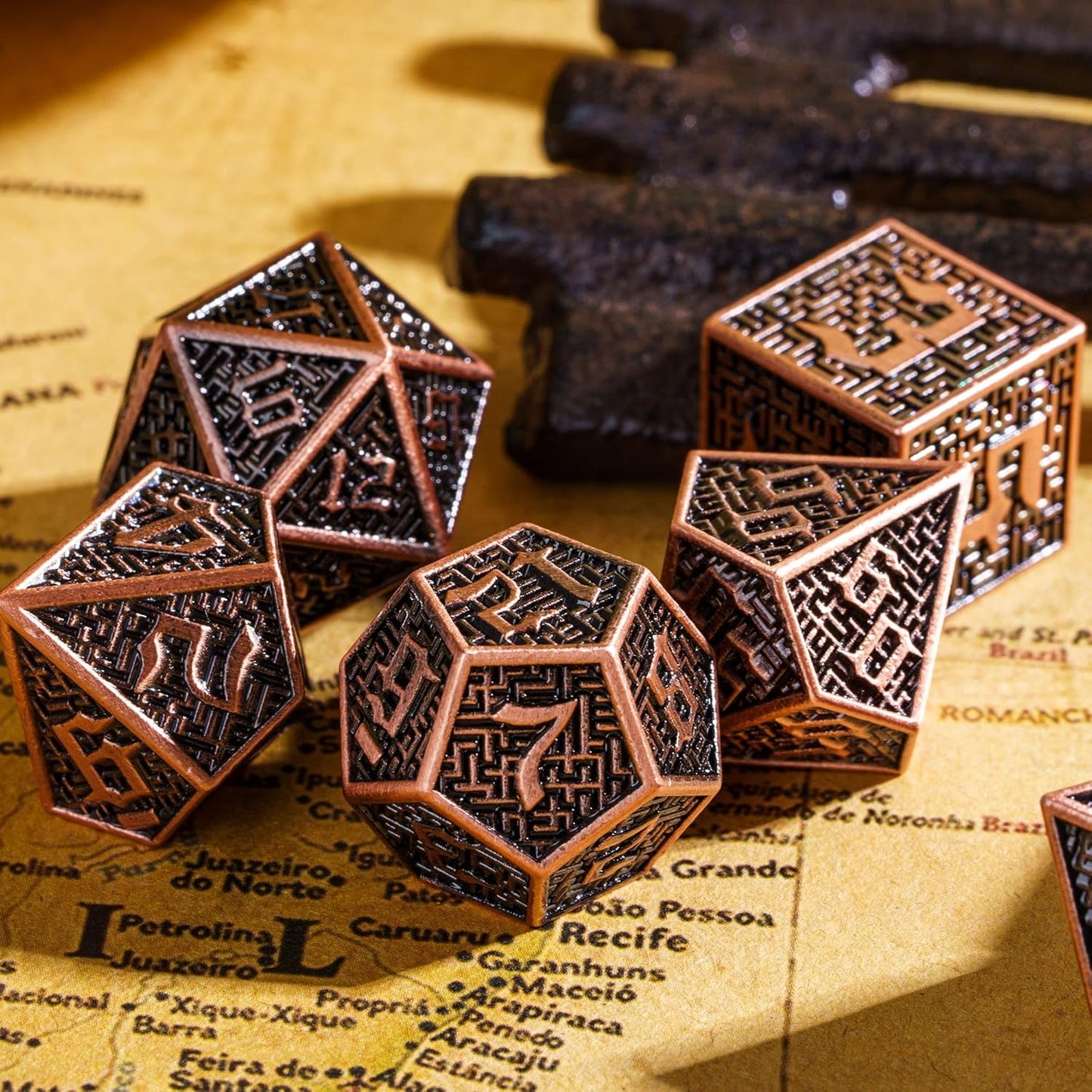 UDIXI Steampunk Metal Dice Set, 7 Die Polyhedral DND Dice Set for D&D Role Playing Game and Math Teaching (Ancient Copper)