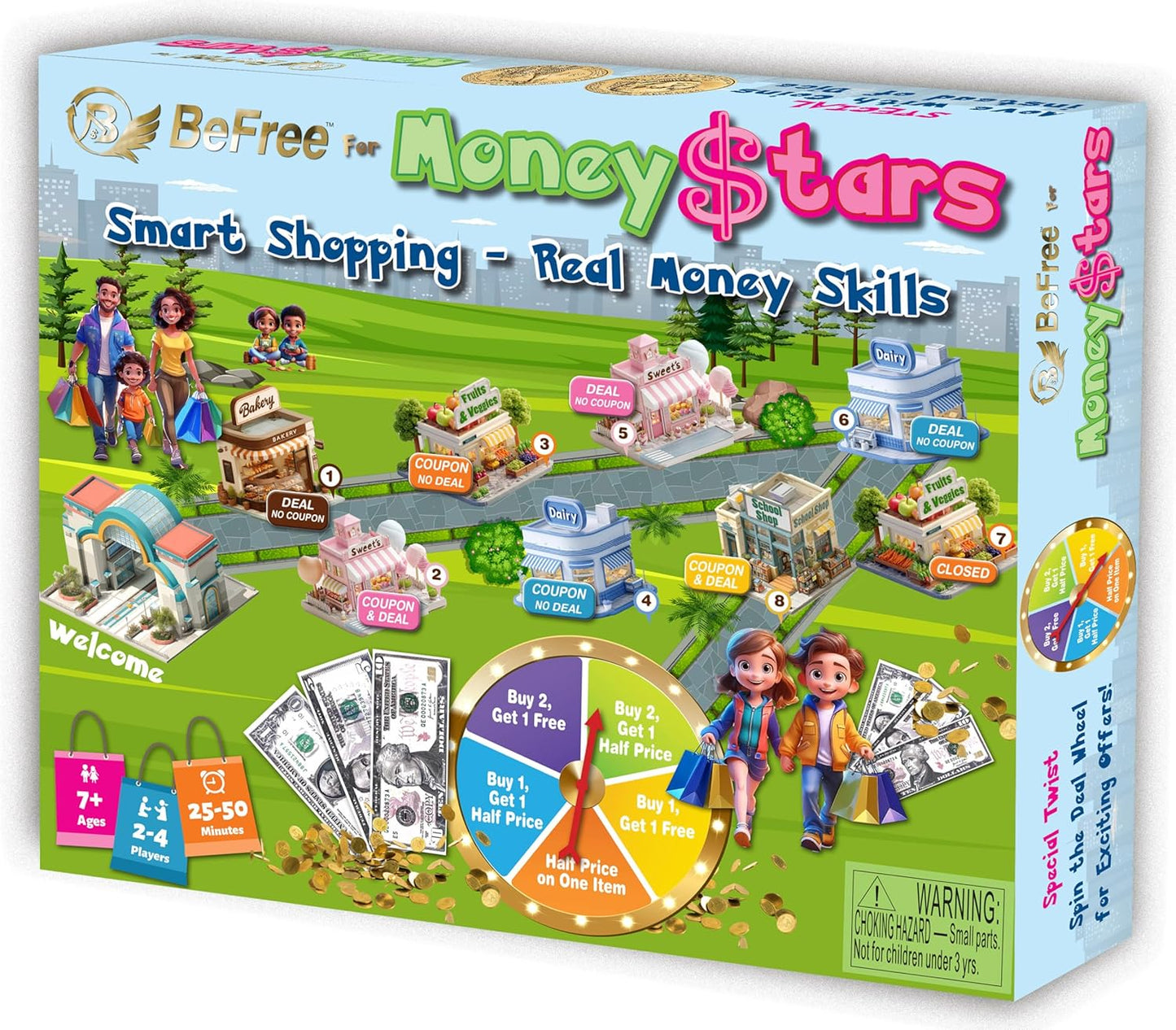 BeFree for MoneyStars – Kids Board Game Age 7+ | Fun Play Money Shopping Game with Bills & Coins and Store Deals | Make Smart Choices, Pay, Get Change & Win by Saving | Educational Strategy Game
