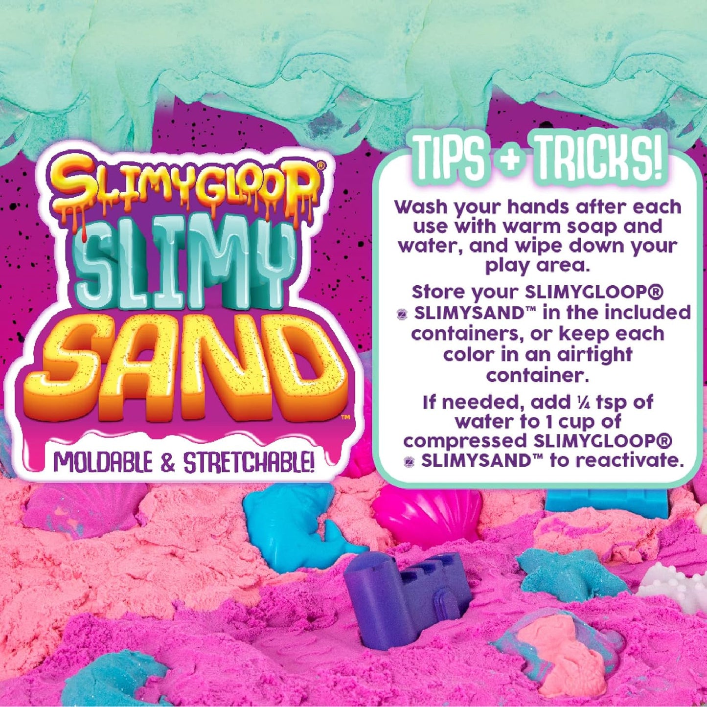SLIMYSAND by Horizon Group USA, 1.5 Lbs of Stretchable, Expandable, Moldable Cloud Slime, Non Stick, Slimy Play Sand in A Reusable Bucket, Blue- A Sensory Activity , Light Blue