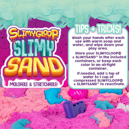 SLIMYSAND by Horizon Group USA, 1.5 Lbs of Stretchable, Expandable, Moldable Cloud Slime, Non Stick, Slimy Play Sand in A Reusable Bucket, Blue- A Sensory Activity , Light Blue