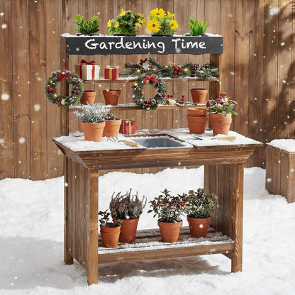 KOTEK Mud Kitchen with Canopy, Outdoor Play Kitchen with Removable Sink, Chalkboard, 4 Stoves, Cooking Accessories & Storage Cabinet, Wooden Toy Kitchen Playset for Kids Age 3+