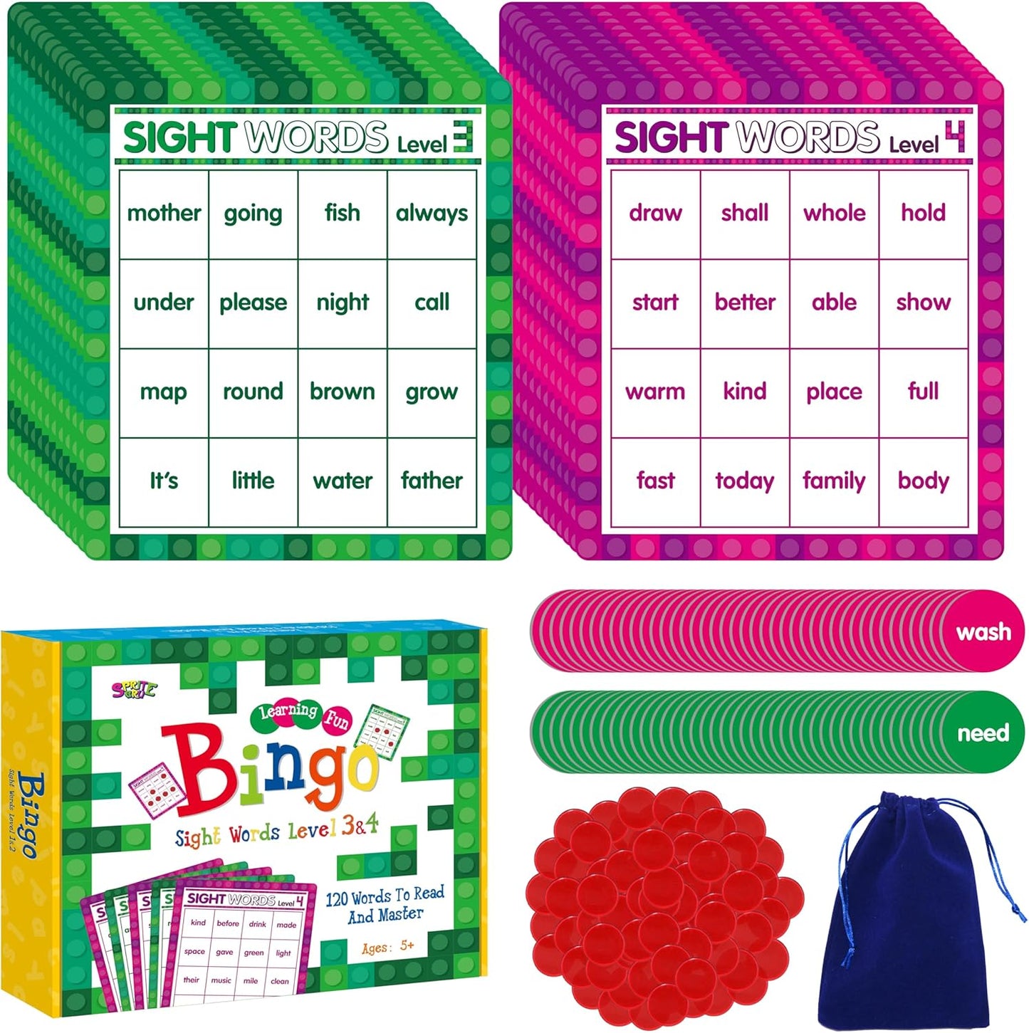 SpriteGru Multiplication & Division Bingo Game, 480 Math Problems, 2 Educational Math Board Game for Kindergarten and Preschool Kids 4-8, Perfect for Classroom & At Home (Up to 25 Players)