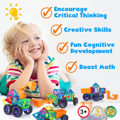 Hurtle Magnetic Blocks Wheels Set - Compatible with Other Brands of Standard Size Magnetic Tiles, Magnetic Toys Wheels Bases for Kids/Toddlers (2 pcs.)
