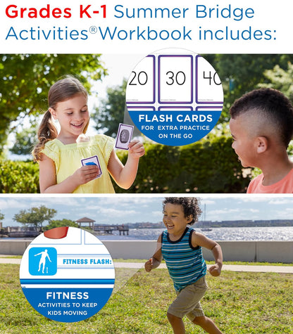 Summer Bridge Activities K-1 Bundle, Ages 5-6, Math, Reading Comprehension, Science, and Writing Summer Learning 1st Grade Workbooks, Sight Word Flash Cards, Children's Books, and Drawstring Bag
