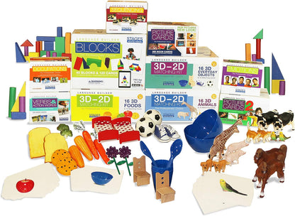 Stages Learning Materials Language Builder Picture Noun Flash Cards Photo Vocabulary Autism Learning Products, ABA Therapy 10 Boxes, 1413 Cards, Blocks, 88 Realistic 3D Items