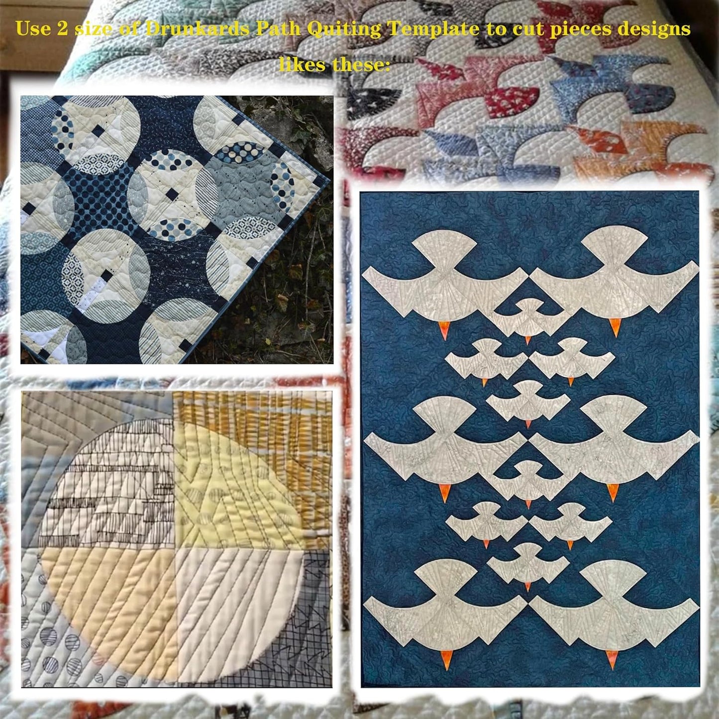 Melon Block Quilting Templates Set: Free Motion Quilting, Clear Acrylic for Creative Curved Patterns, 1/4” Seam Allowance (3pc)