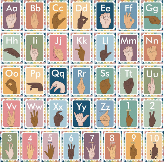 36 Pieces ASL Alphabet Line Bulletin Board Set ABC Number Sign Language Flash Cards Wall Decorations for Pre-School Kindergarten Elementary Classroom Nursery Homeschool (Bright Colors)