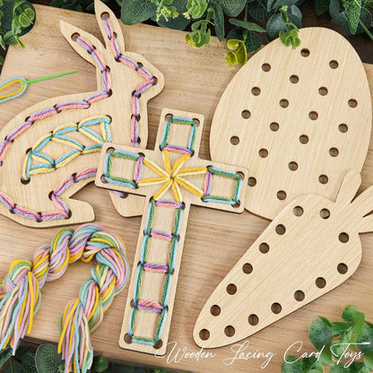 Easter Basket Stuffers - Easter Basket Essentials - Set of 4 Wooden Lacing Card Toys - Gifts for Girls Boys Teens - Spring Craft Activities Party Supplies for Girl Toddler Kids Basket Filler